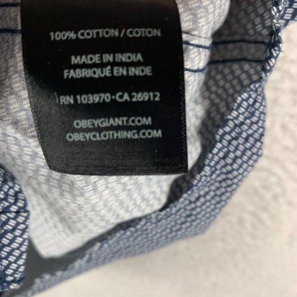 Obey Mens Button Down Navy Geometric Print Cotton Short Sleeve Shirt Size M 8894 - Picture 5 of 8